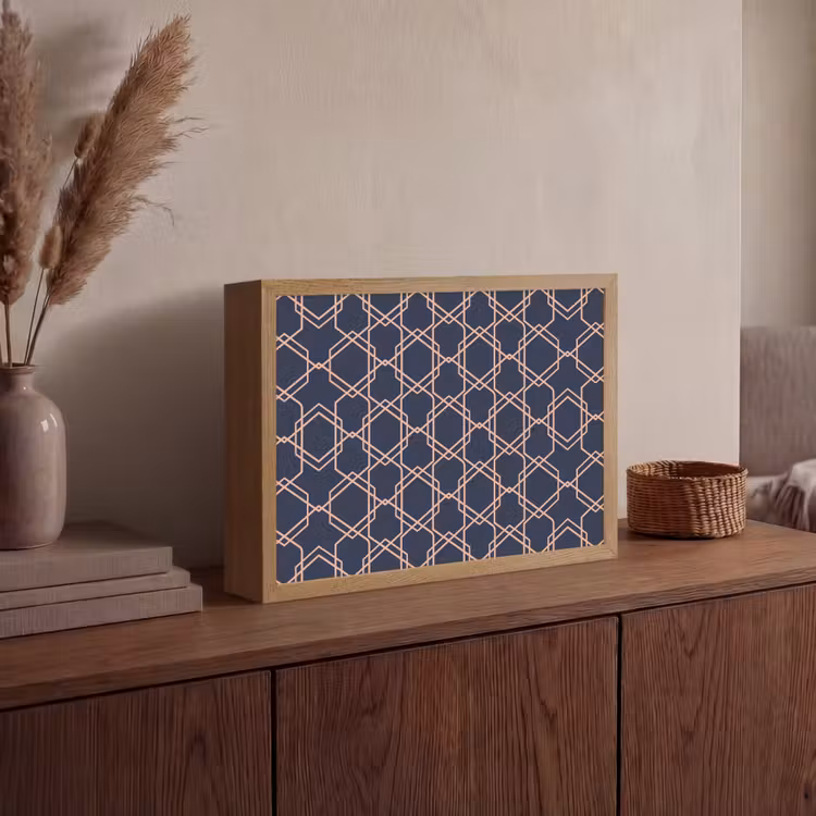 Modern - Patroon - Donkerblauw - Roze Light Box met batterij (Wandlamp) middel 907 -sfeer2