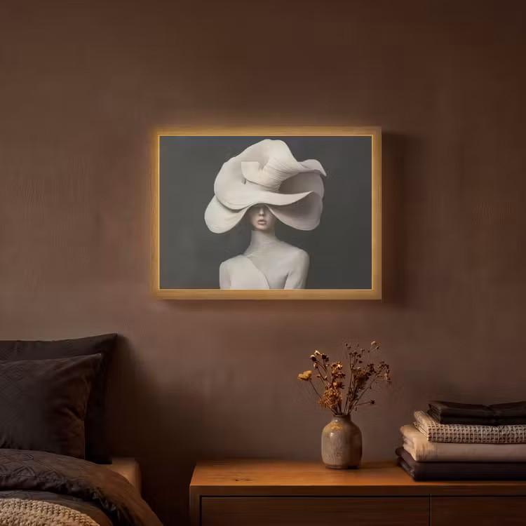 Modern - Vrouw - Hoed Light Box met batterij (Wandlamp) middel -sfeer4