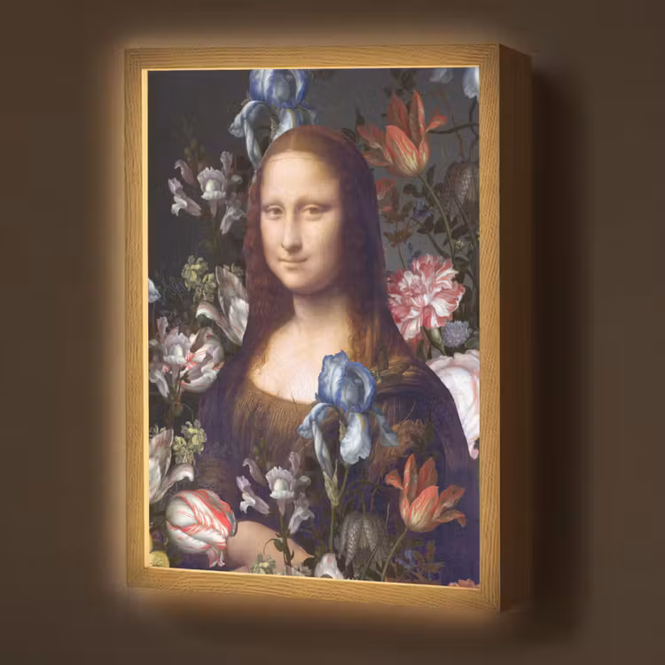 Mona Lisa - Leonardo da Vinci - Bloemen Light Box met batterij (Wandlamp) middel -z3d_website
