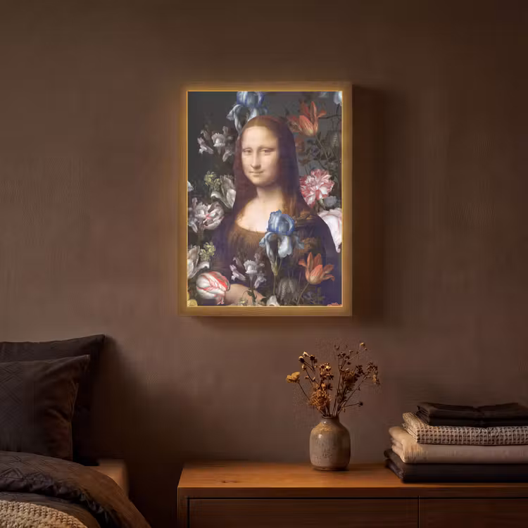 Mona Lisa - Leonardo da Vinci - Bloemen Light Box met batterij (Wandlamp) middel -sfeer4
