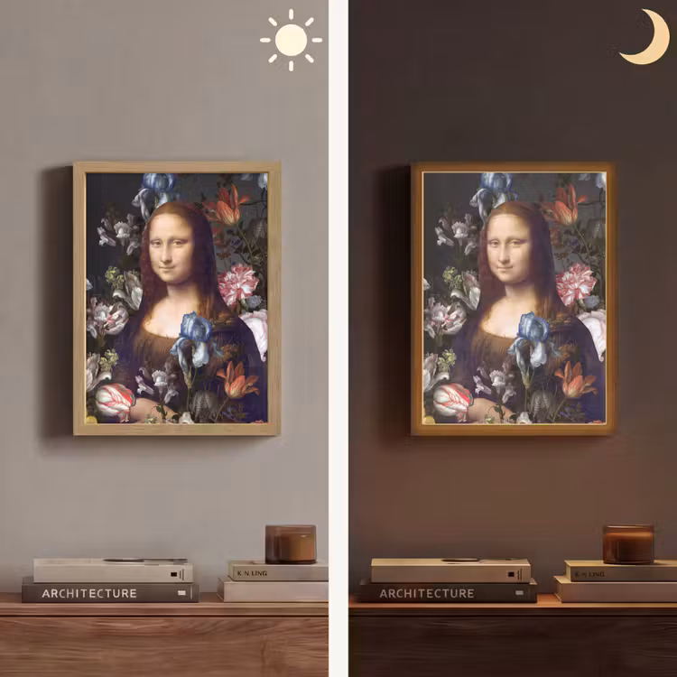 Mona Lisa - Leonardo da Vinci - Bloemen Light Box met batterij (Wandlamp) middel -sfeer3