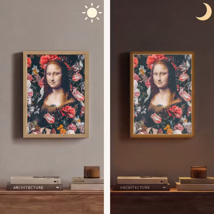 Mona Lisa - Leonardo da Vinci - Bloemen - Roze Light Box met batterij (Wandlamp) middel -sfeer3