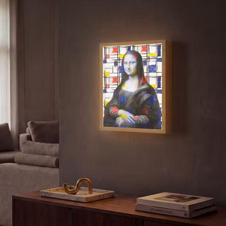 Mona Lisa - Mondriaan - Oude Meesters Light Box met batterij (Wandlamp) middel -sfeer1