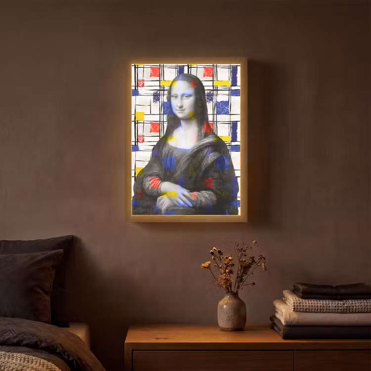 Mona Lisa - Mondriaan - Oude Meesters Light Box met batterij (Wandlamp) middel -sfeer4