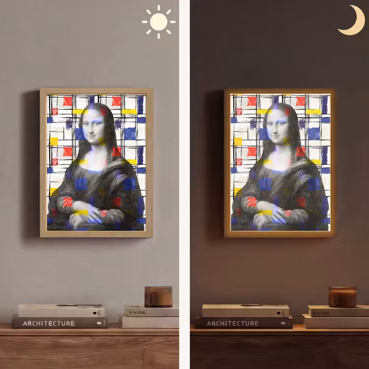 Mona Lisa - Mondriaan - Oude Meesters Light Box met batterij (Wandlamp) middel -sfeer3
