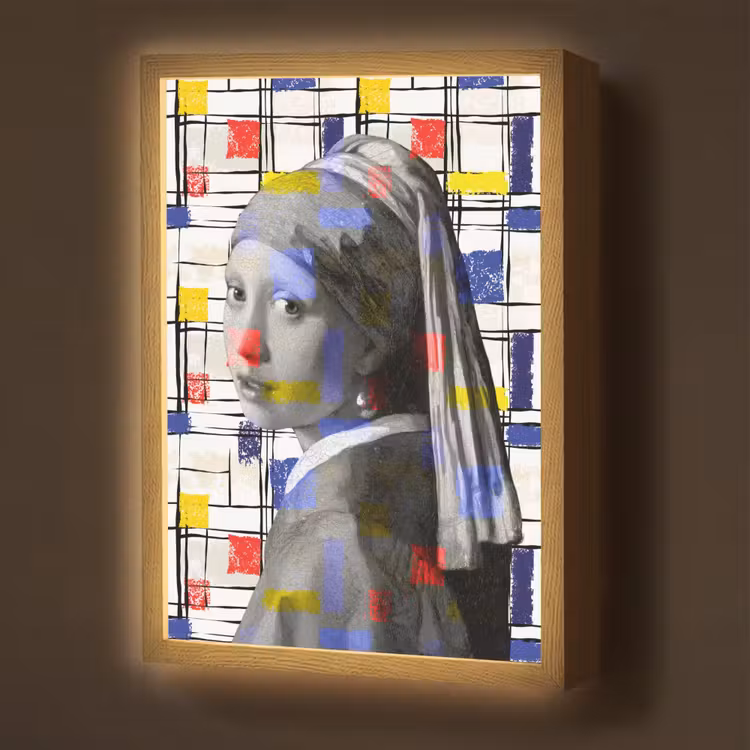 Mondriaan - Meisje met de parel - Collage Light Box met batterij (Wandlamp) middel -z3d_website