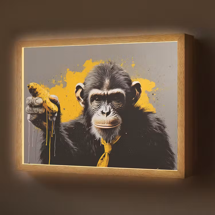 Aap - Chimpansee - Banaan - Geel - Dieren - Stropdas Light Box met batterij (Wandlamp) middel -z3d_website