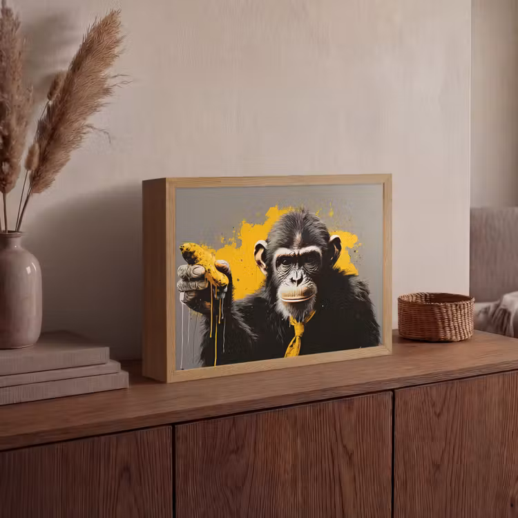 Aap - Chimpansee - Banaan - Geel - Dieren - Stropdas Light Box met batterij (Wandlamp) middel -sfeer2
