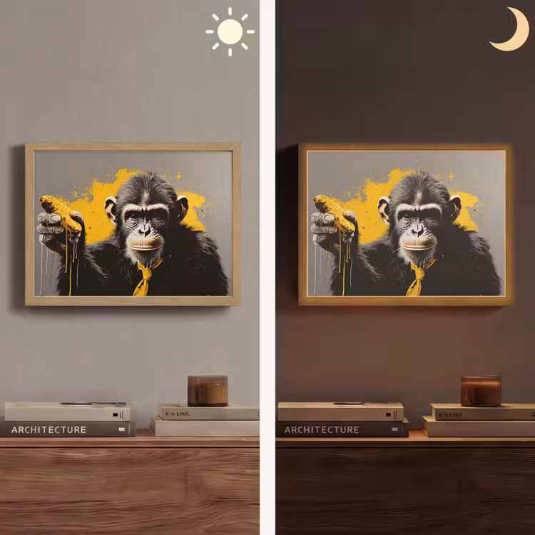 Aap - Chimpansee - Banaan - Geel - Dieren - Stropdas Light Box met batterij (Wandlamp) middel -sfeer3