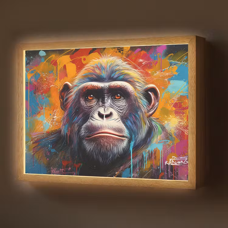 Aap - Gorilla - Graffiti - Dieren - Kleuren Light Box met batterij (Wandlamp) middel -z3d_website