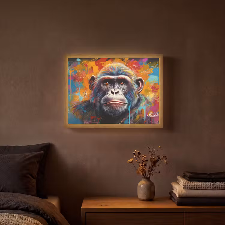 Aap - Gorilla - Graffiti - Dieren - Kleuren Light Box met batterij (Wandlamp) middel -sfeer4