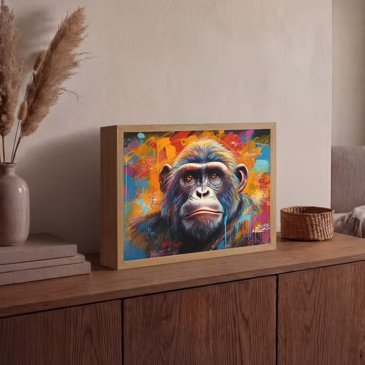 Aap - Gorilla - Graffiti - Dieren - Kleuren Light Box met batterij (Wandlamp) middel -sfeer2
