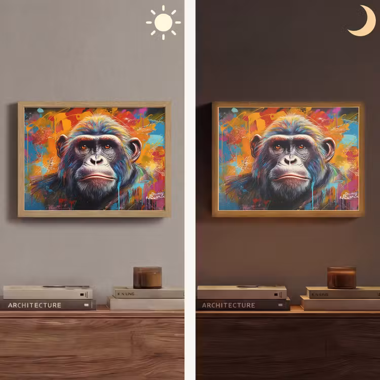 Aap - Gorilla - Graffiti - Dieren - Kleuren Light Box met batterij (Wandlamp) middel -sfeer3