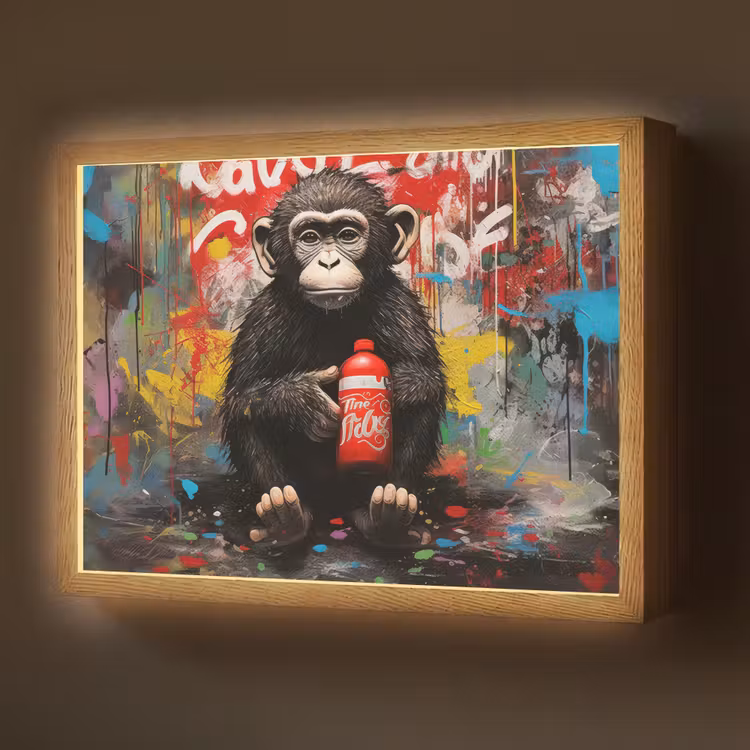 Aap - Graffiti - Dieren - Kunst - Flesje - Kleuren Light Box met batterij (Wandlamp) middel -z3d_website