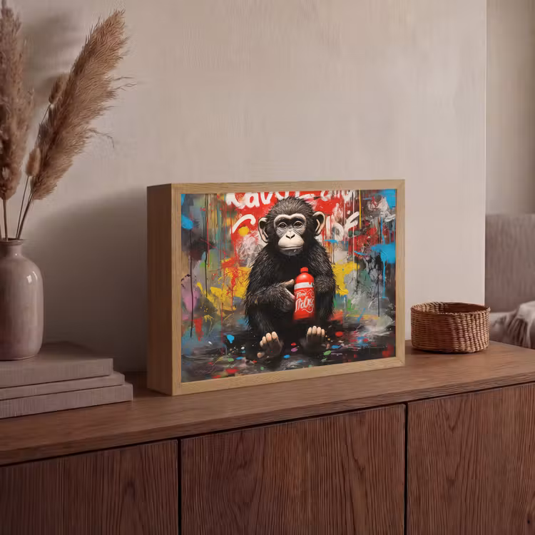 Aap - Graffiti - Dieren - Kunst - Flesje - Kleuren Light Box met batterij (Wandlamp) middel -sfeer2