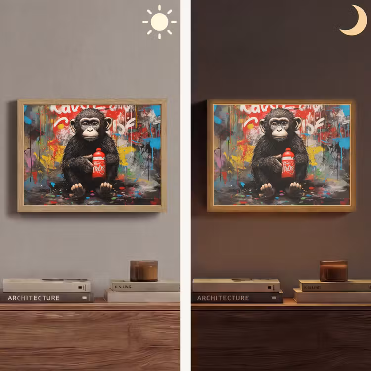 Aap - Graffiti - Dieren - Kunst - Flesje - Kleuren Light Box met batterij (Wandlamp) middel -sfeer3