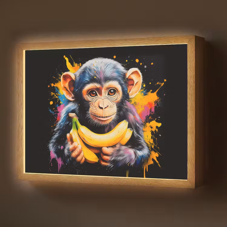 Aap - Graffiti - Kleurrijk - Bananen - Modern Light Box met batterij (Wandlamp) middel -z3d_website