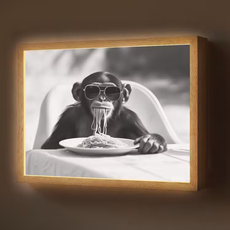 Aap - Spaghetti - Zonnebril - Zwart wit - Cool - Dier Light Box met batterij (Wandlamp) middel -z3d_website