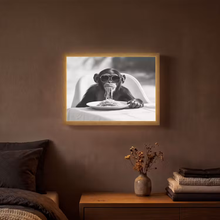Aap - Spaghetti - Zonnebril - Zwart wit - Cool - Dier Light Box met batterij (Wandlamp) middel -sfeer4