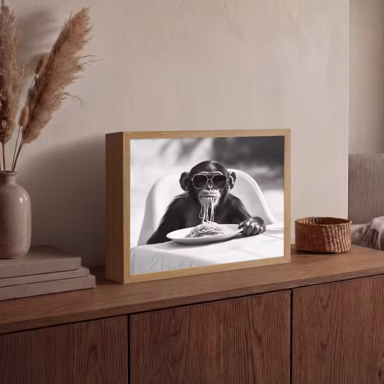 Aap - Spaghetti - Zonnebril - Zwart wit - Cool - Dier Light Box met batterij (Wandlamp) middel -sfeer2