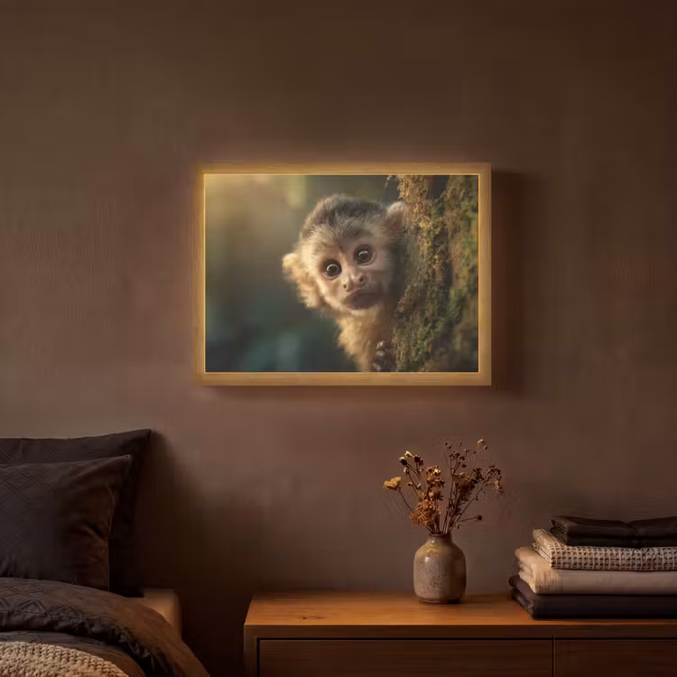 Aap - Boomstronk - Bruin Light Box met batterij (Wandlamp) middel -sfeer4