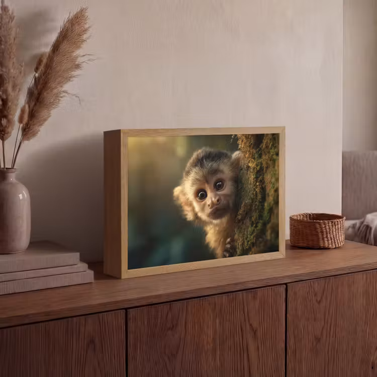 Aap - Boomstronk - Bruin Light Box met batterij (Wandlamp) middel -sfeer2
