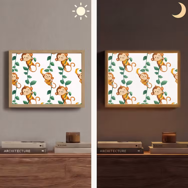 Apen - Lianen - Kleurrijk Light Box met batterij (Wandlamp) middel 907 -sfeer3