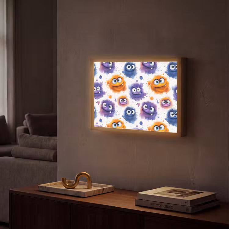 Monstertjes - Aquarel - Kleurrijk Light Box met batterij (Wandlamp) middel 907 -sfeer1
