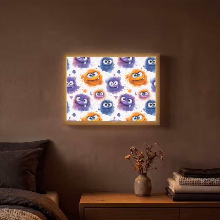 Monstertjes - Aquarel - Kleurrijk Light Box met batterij (Wandlamp) middel 907 -sfeer4