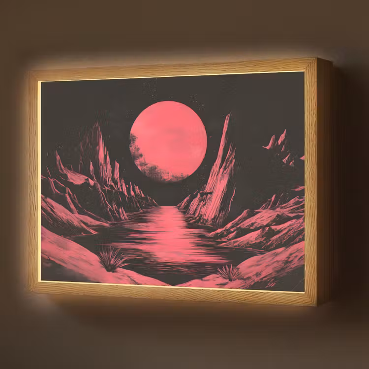 Maan - Felroze - Bergen - Rivier Light Box met batterij (Wandlamp) middel -z3d_website