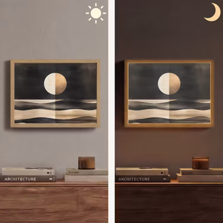 Maan - Cirkel - Goud Light Box met batterij (Wandlamp) middel -sfeer3