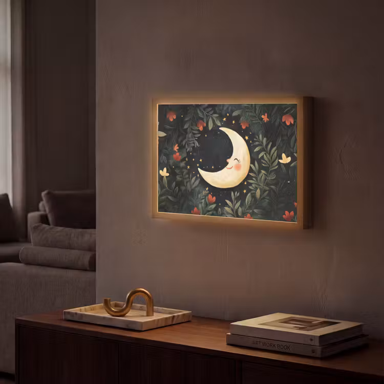 Maan - Bloemen - Nachthemel Light Box met batterij (Wandlamp) middel -sfeer1