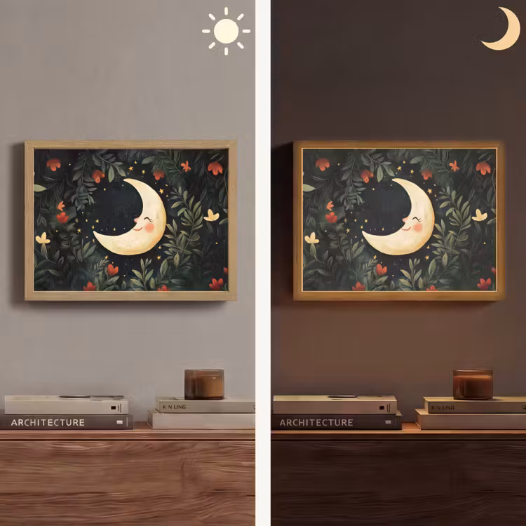 Maan - Bloemen - Nachthemel Light Box met batterij (Wandlamp) middel -sfeer3