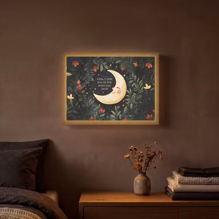 Maan - Quote - Bloemen - Sterren Light Box met batterij (Wandlamp) middel -sfeer4