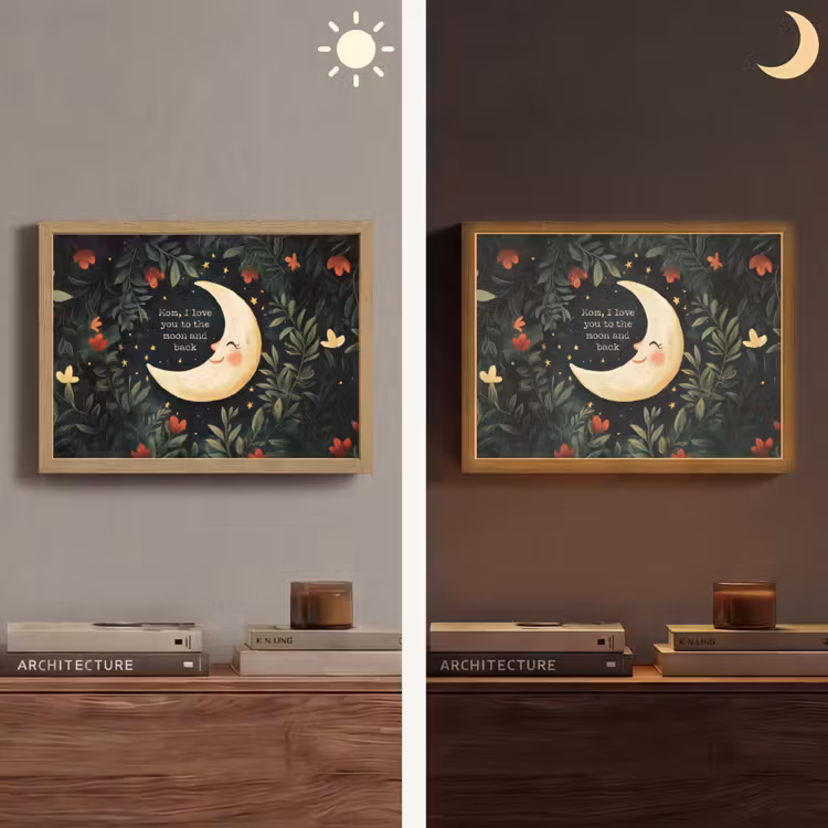 Maan - Quote - Bloemen - Sterren Light Box met batterij (Wandlamp) middel -sfeer3