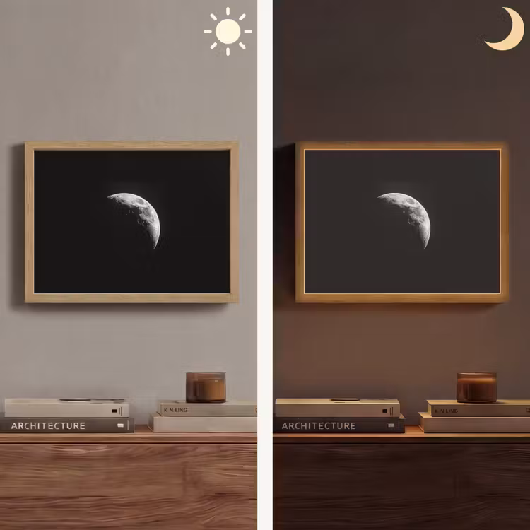 Maan - Hemel - Zwart - Schaduw Light Box met batterij (Wandlamp) middel -sfeer3