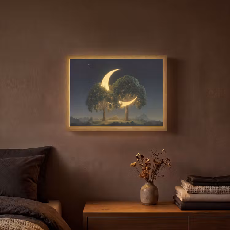 Maan - Bomen - Rust Light Box met batterij (Wandlamp) middel -sfeer4