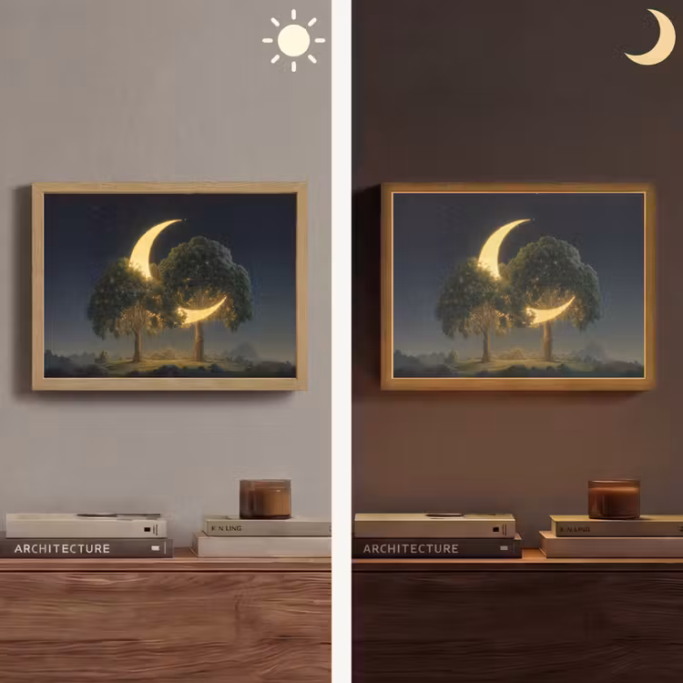 Maan - Bomen - Rust Light Box met batterij (Wandlamp) middel -sfeer3