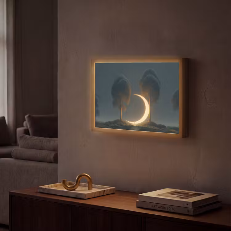 Maan - Bomen - Wandeling Light Box met batterij (Wandlamp) middel -sfeer1