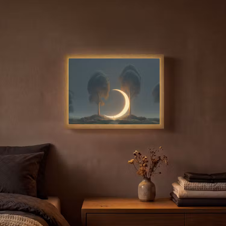 Maan - Bomen - Wandeling Light Box met batterij (Wandlamp) middel -sfeer4