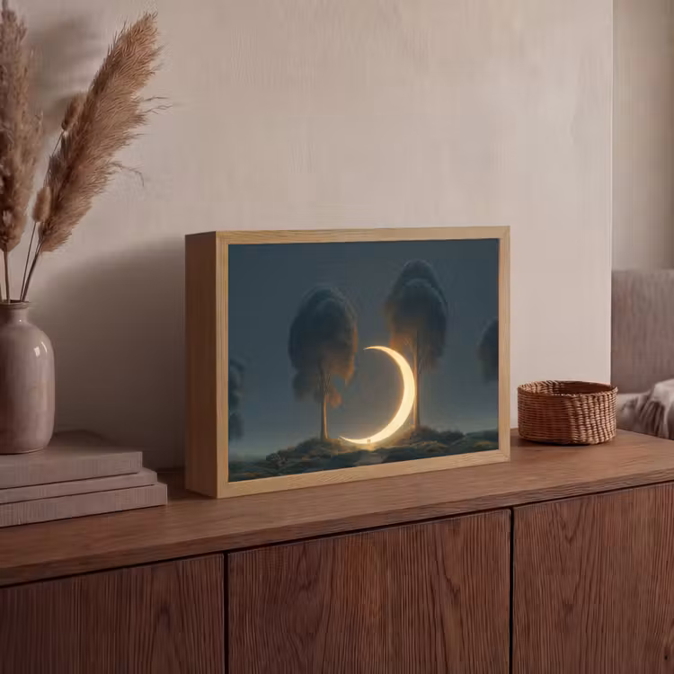 Maan - Bomen - Wandeling Light Box met batterij (Wandlamp) middel -sfeer2