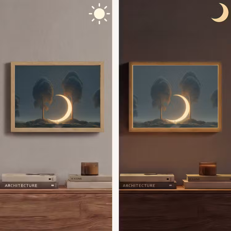 Maan - Bomen - Wandeling Light Box met batterij (Wandlamp) middel -sfeer3