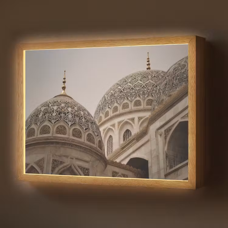 Mozaïekkoepels - Gouden spitsen - Islamitisch Light Box met batterij (Wandlamp) middel -z3d_website