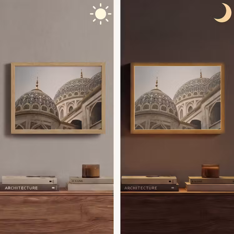 Mozaïekkoepels - Gouden spitsen - Islamitisch Light Box met batterij (Wandlamp) middel -sfeer3