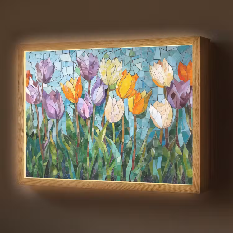 Mozaïek - Veld - Tulpen - Kleurrijk Light Box met batterij (Wandlamp) middel -z3d_website