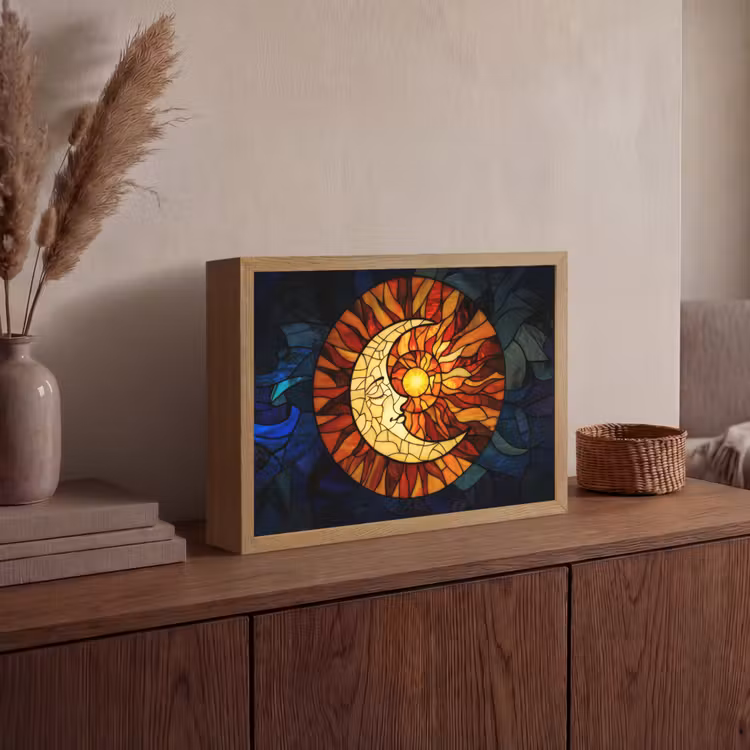 Mozaïek - Glas - Maan - Donkerblauw Light Box met batterij (Wandlamp) middel -sfeer2