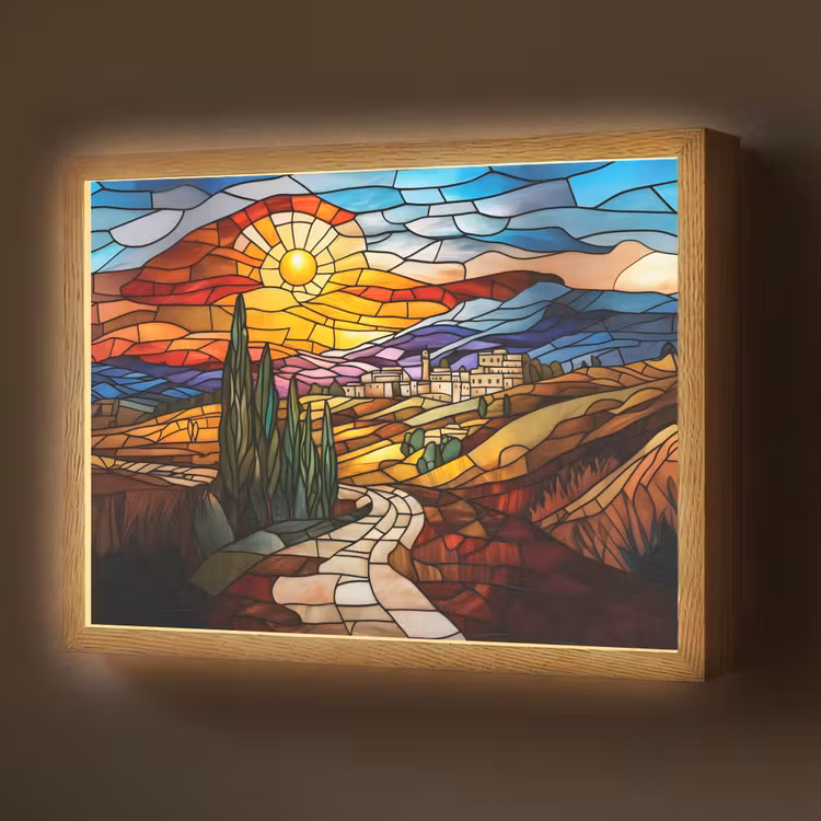 Mozaïek - Zon - Landschap - Dorp Light Box met batterij (Wandlamp) middel -z3d_website