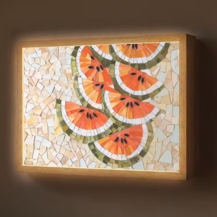 Mozaïek - Watermeloen - Rood - Pitten Light Box met batterij (Wandlamp) middel -z3d_website