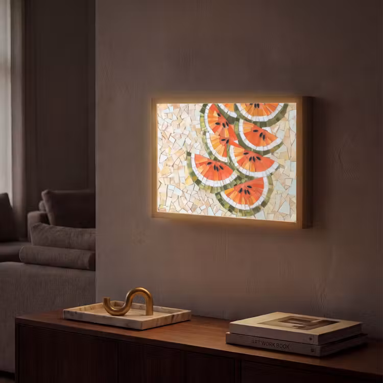 Mozaïek - Watermeloen - Rood - Pitten Light Box met batterij (Wandlamp) middel -sfeer1