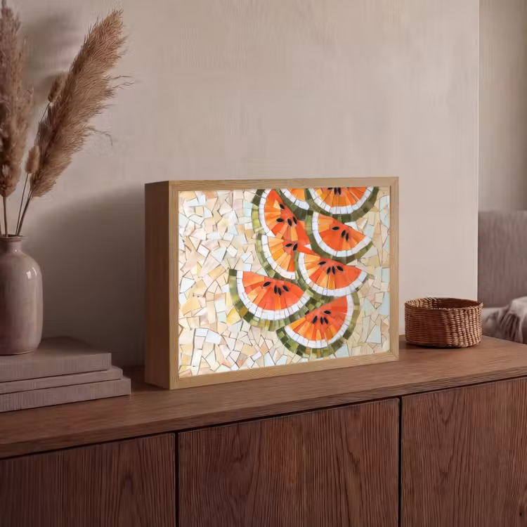 Mozaïek - Watermeloen - Rood - Pitten Light Box met batterij (Wandlamp) middel -sfeer2